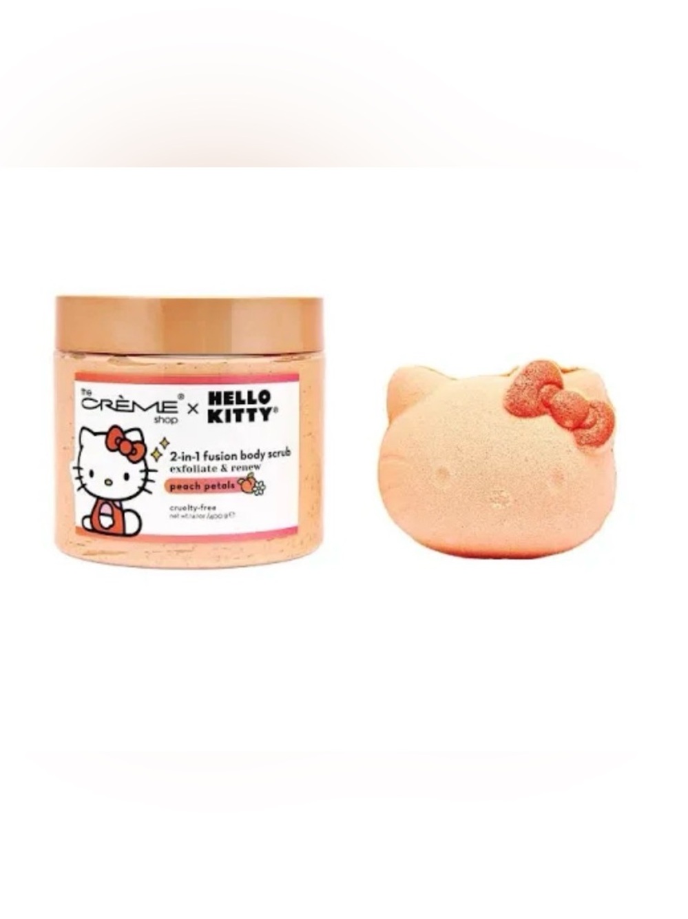 Hello Kitty Peach Bath Scrub & Cute Kitty Bath Bomb - Gift Set Peach - New!